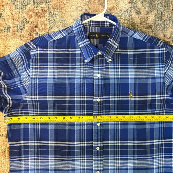 Ralph Lauren Polo Men's Classic Blue Plaid Button-Down Oxford Shirt XL Logo - Picture 7 of 10